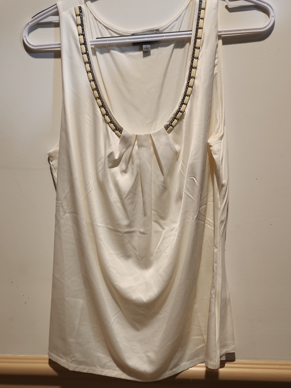 Joseph Ivory Tank Top with Beaded Neckline